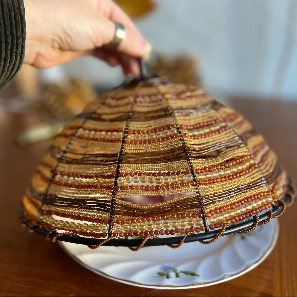 Beaded Food Cover Dome Fly Cover Cloche Boho Table Décor Wire Food Protector